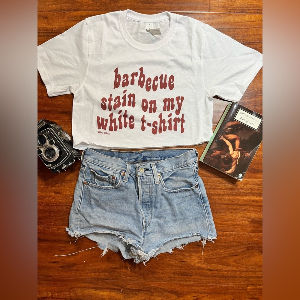 White BBQ Stain On My T Shirt Crop Top